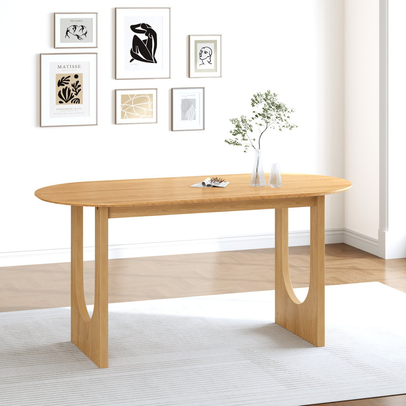 Oval Wood Double Pedestal Dining Table, 30"H x 67"L x 33.5"W, Natural Wood