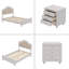 Ensemble de chambre à coucher 3 pièces, lit en bois avec tête de lit tapissier cachée à DEL et 2 tables de chevet, gris crème-1822956130