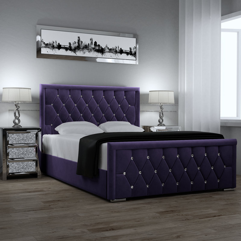 Chenault Upholstered Bed, Double (4'6), Silver
