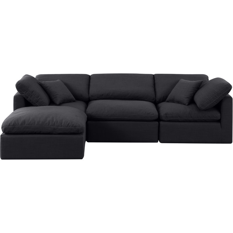 Canapé modulaire rembourré 4 pièces Hinami, Tissu texturé en lin noir