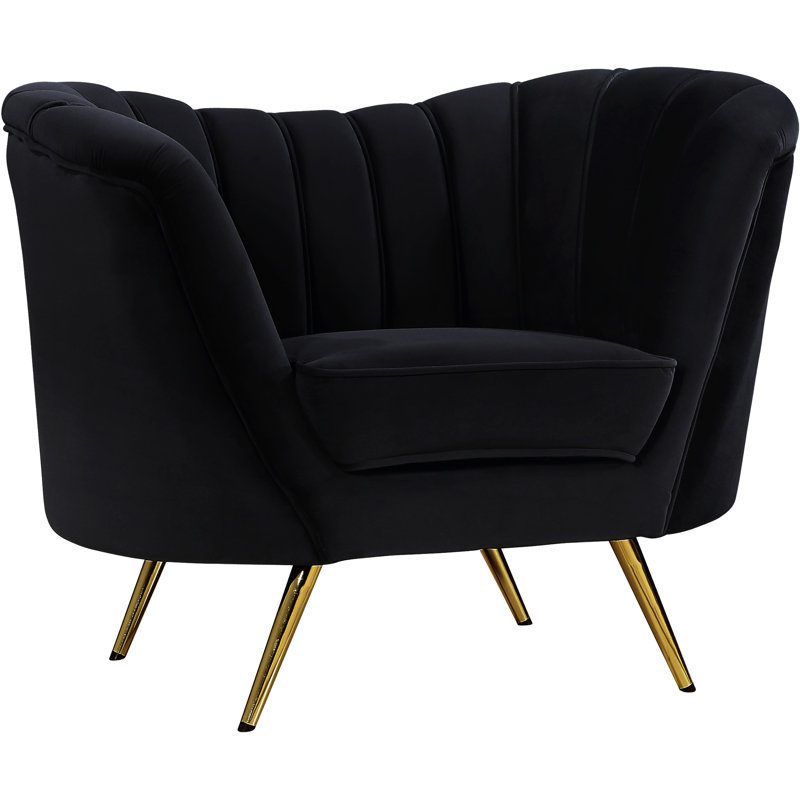 Margo 43" Wide Tufted Velvet Barrel Chair, Black Velvet