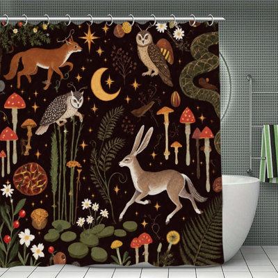 Woodland Creatures & Night Shower Curtains for Bathroom, 71 × 71 inch