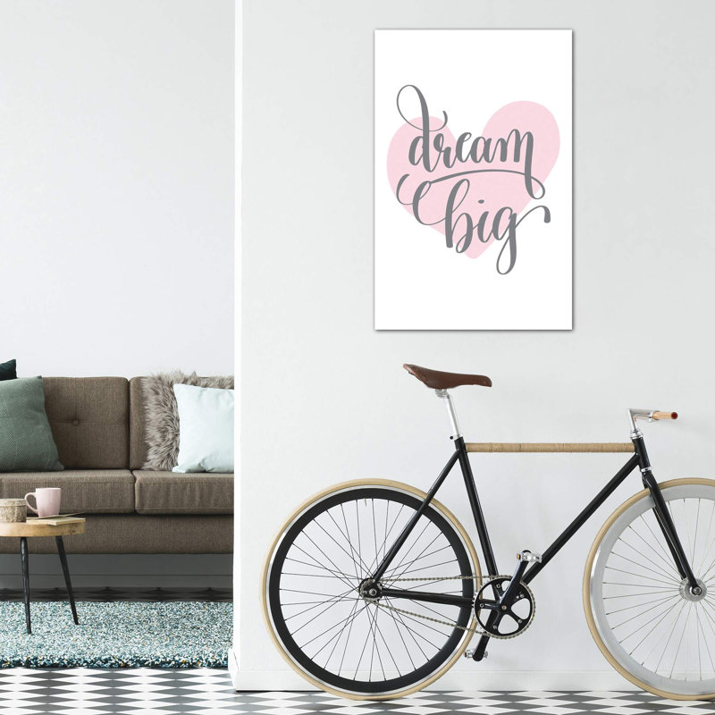 «Dream Big Pink Heart», reproduction d'art textuel, H 12 po x l 8 po x P 0,75 po, Toile tendue, Pas de tapis