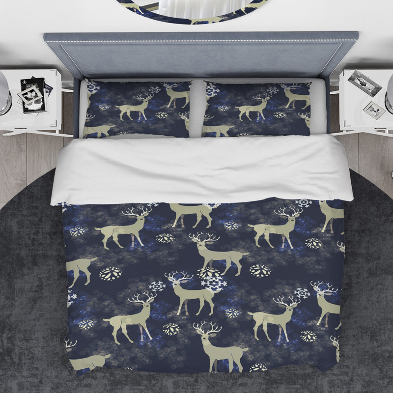 Ensemble de housse de couette Designart Raindeer with Christmas Snowflakes, Housse simple + 1 taie décorative