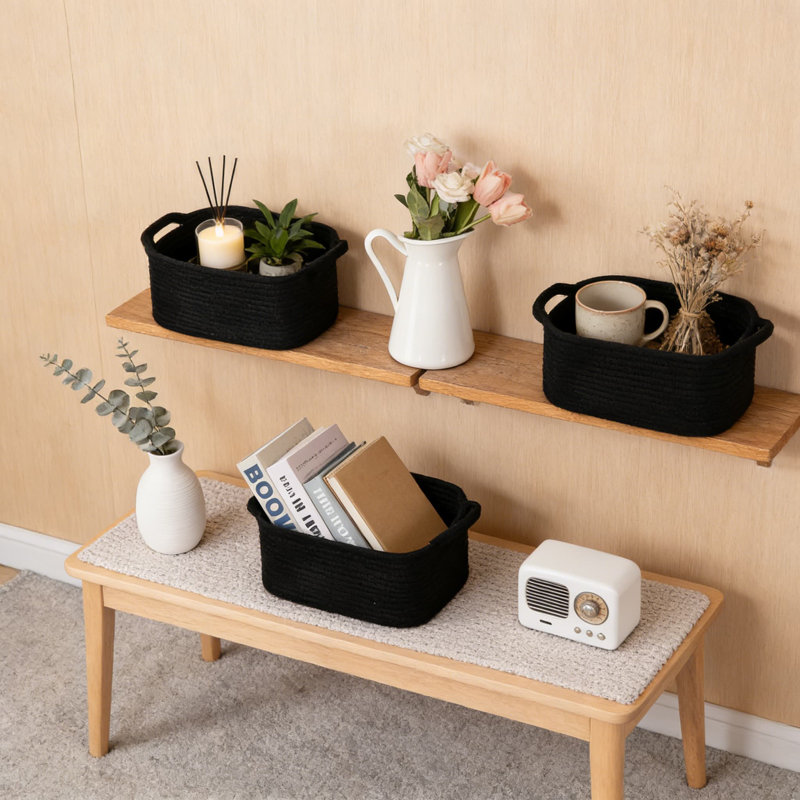 Cotton Rope Storage Baskets With Handles, Set Of 3 Woven Decorative Baskets For Nursery, Shelves, And Home Organization, 3