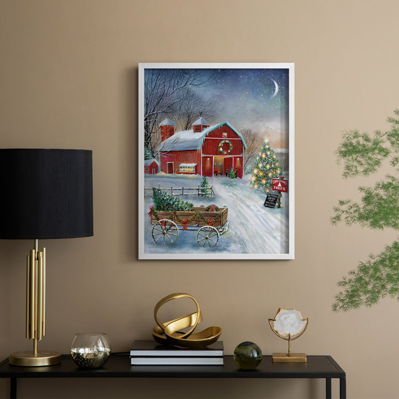 «Christmas Tree Barn», reproduction encadrée - bois massif, H 11 po x l 9 po, Blanc
