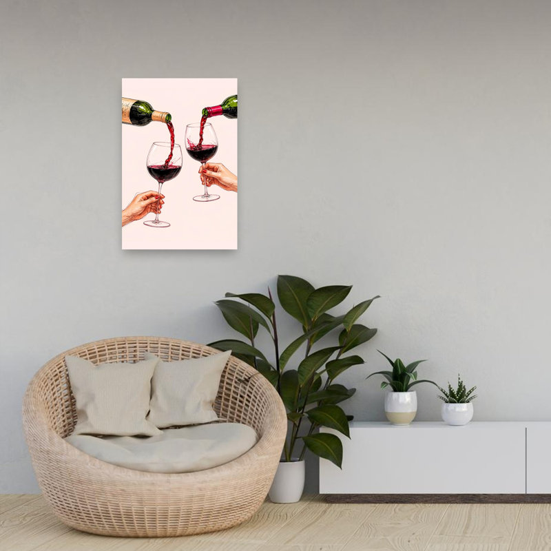Pouring Red Wine Glasses Romantic Contemporary Wall Art Print 1 Piece Wrapped Canvas Wall Art, 60.96cm H x 40.64cm W