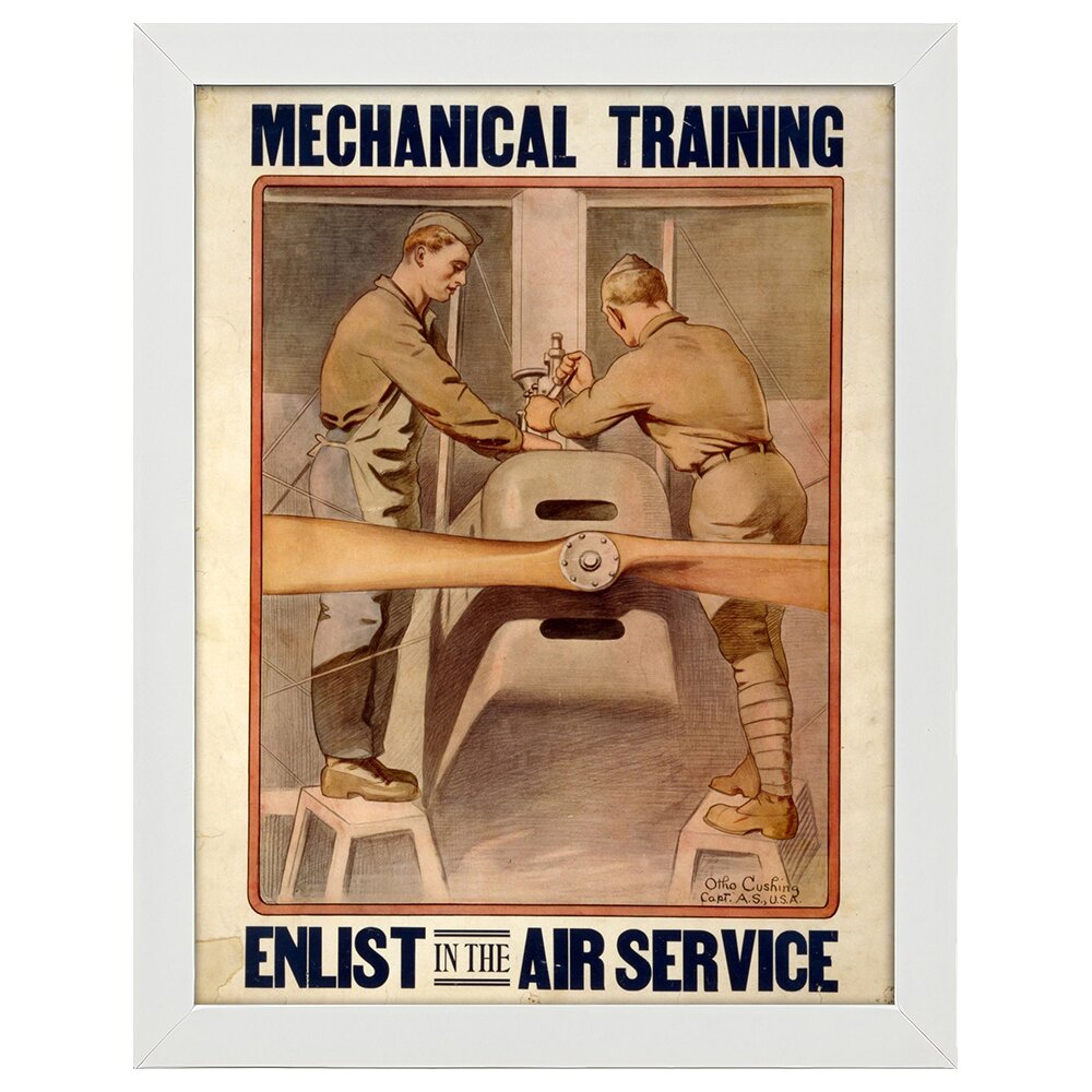 Leinwandbild Weinlese-Kriegs-Propaganda-Poster Mechanisches Training - Tragen Sie in den Flugdienst ein