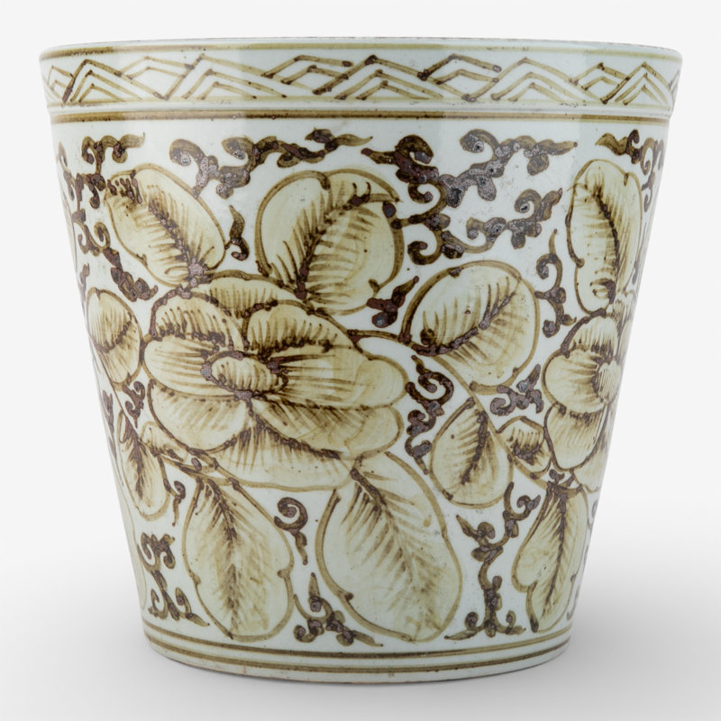 Antique Finish Porcelain Pot Brown Rust Flower