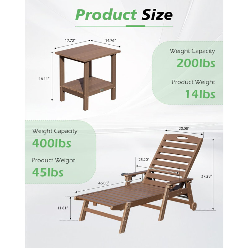 Pool Lounge Chairs with Table, Brown