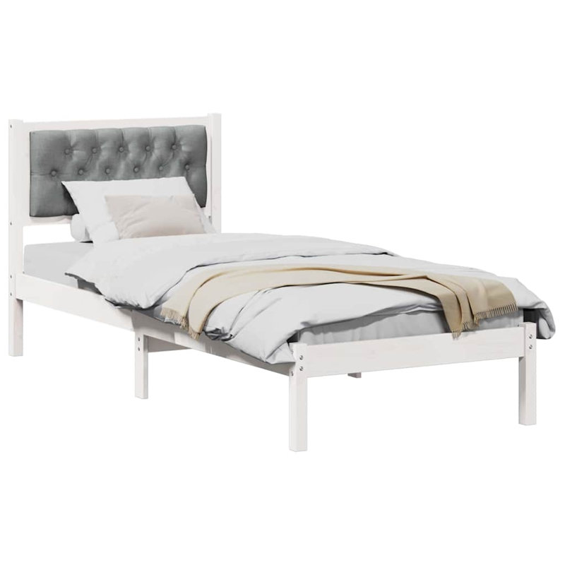 Solid Wood Bed Frame, European Single (90 x 190 cm), White/Light Grey