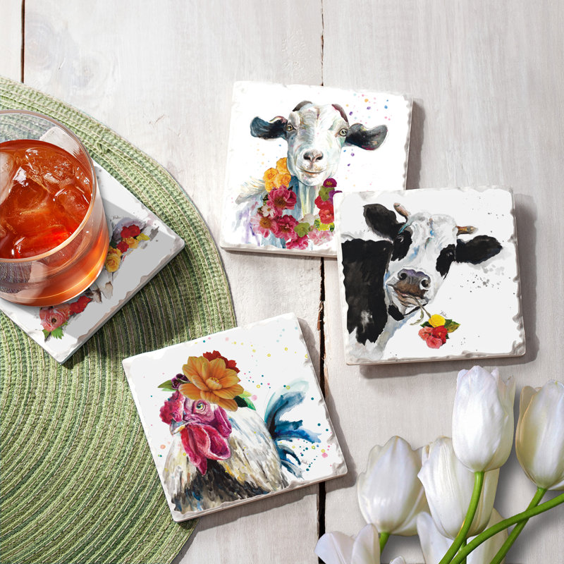 Stoneware Square 4 Piece Coaster Set