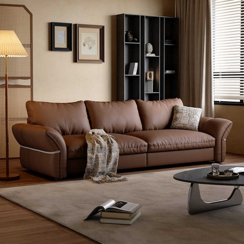 Canapé brun rétro, H 34,65 po x l 98,43 po x P 41,73 po