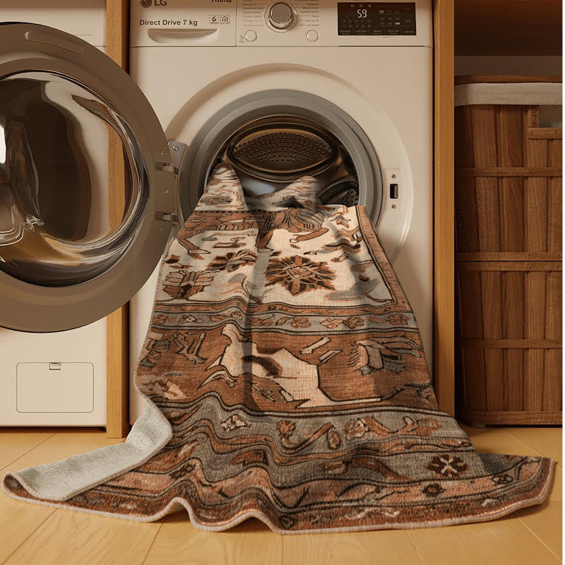 Tapis brun lavable à la machine, Rond 5 pi