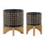 Pot de fleurs en grès et en bois sur pied - pot en céramique moderne avec base en bois surélevée, décoration élégante pour les espaces intérieurs, design durable et élégant pour la décoration intérieure contemporaine-1716605970-1716604329