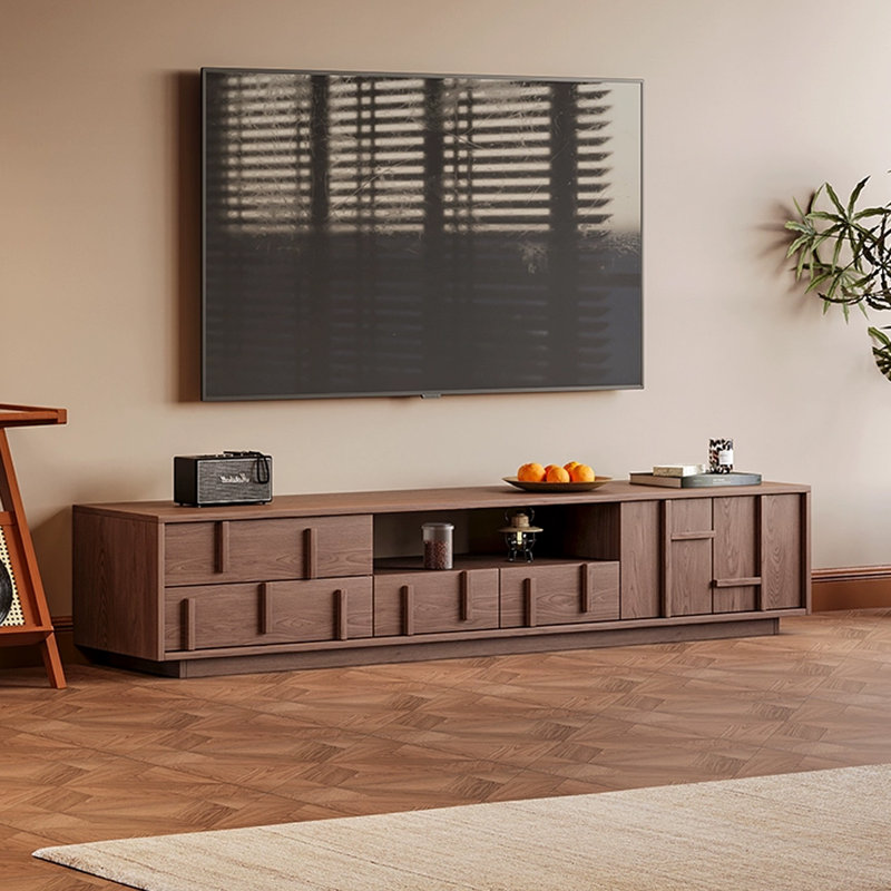 Modern Nut-Brown Solid Wood TV Stands, 17.72"H x 78.74"L x 15.75"W