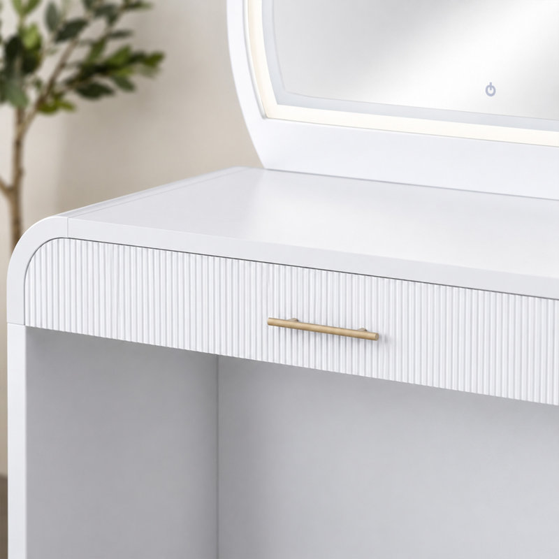  Coiffeuse moderne avec miroir tactile et bureau convertible, White