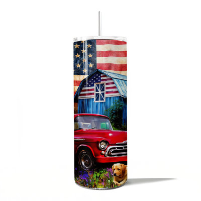 Gobelet personnalisé avec couvercle et tasse en acier inoxydable Rustic Old Red Truck and Country Barn 20 oz