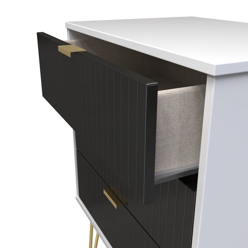 Fully Assembled Anacarina 3 - Drawer Chest of Drawers, Deep Black/White