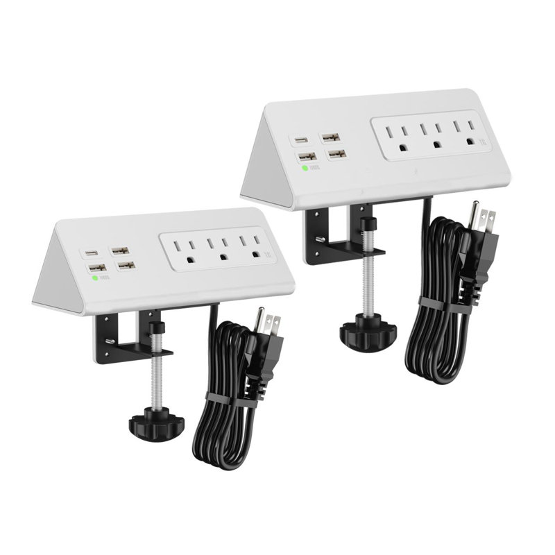 Station de charge d'alimentation avec port USB-C et prise CA, un ensemble de 2 pièces, Blanc mat
