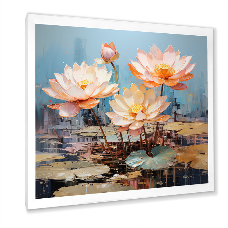 Lotus Pond Blooms Come Alive, H 30 po x l 30 po x P 1 po, Cadre simple blanc