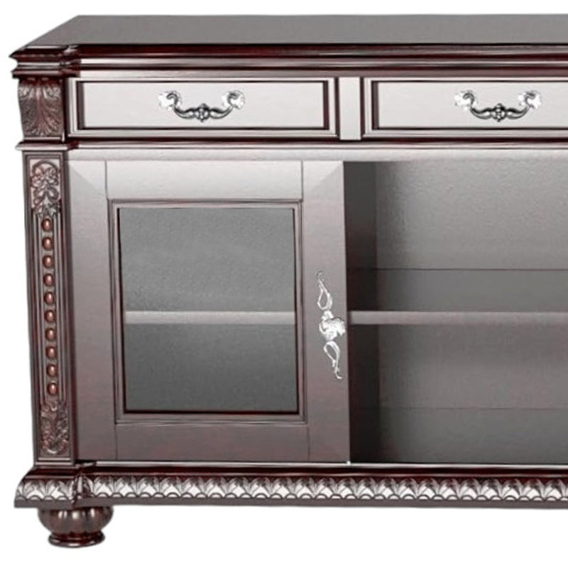Meuble télé avec rangement en bois massif brun foncé 65 po Gracie Mills Ashbourne