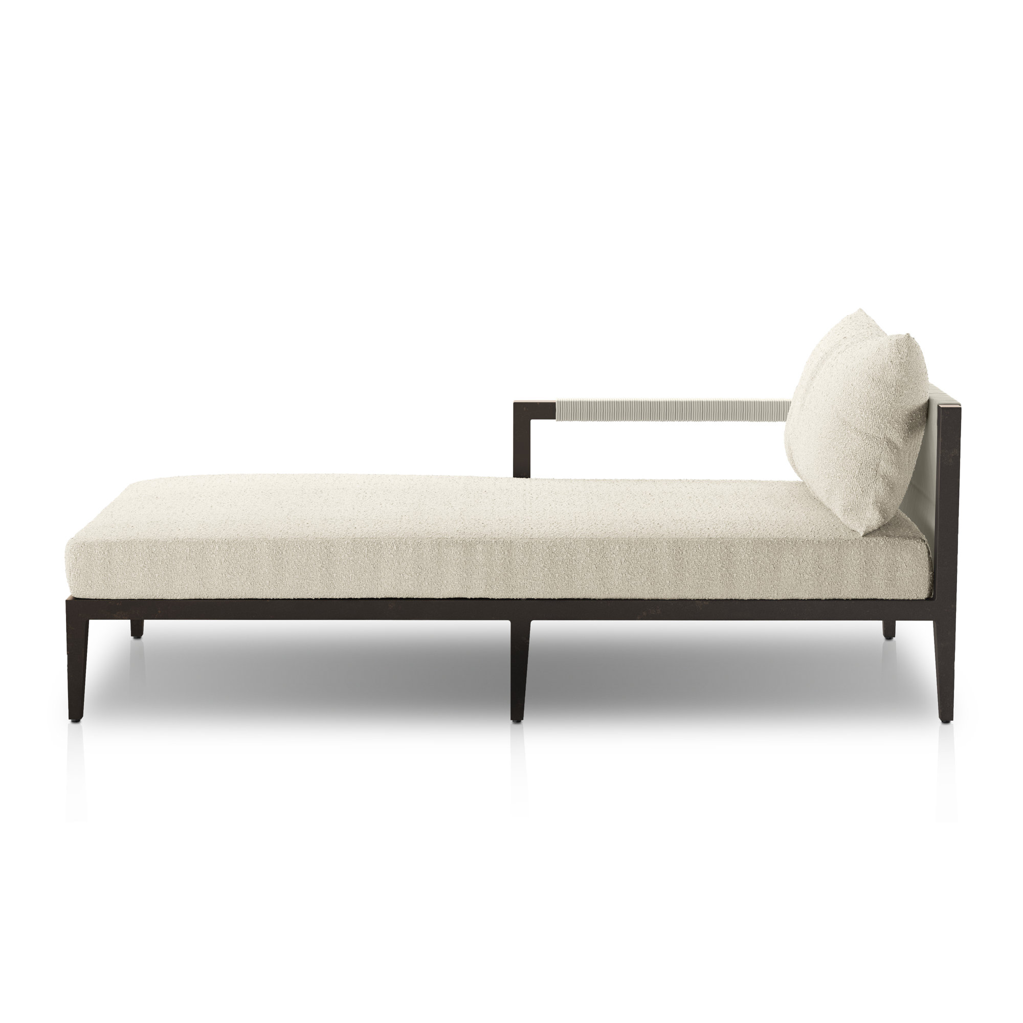 Kristine 33'' Outdoor Teak Chaise Lounge, Fiqa Cream Boucle, Black/Gray