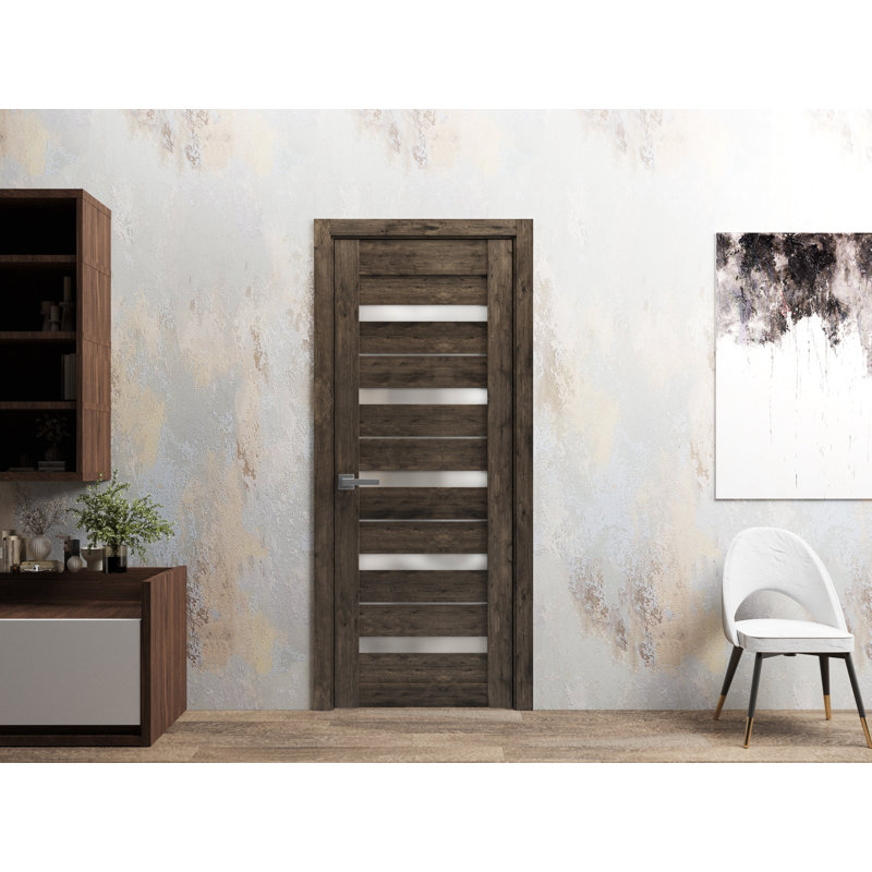 Porte française solide | Verre givré Quadro | Poignée simple à panneau régulier | Portes de salle de bain et de chambre à coucher