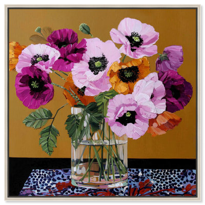 Décoration murale en verre Vase en verre II par Art Remedy, cadre argenté, 16 x 16