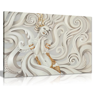 Cream Abstract Fantasy Woman With Gold Hair - Wrapped Canvas Print