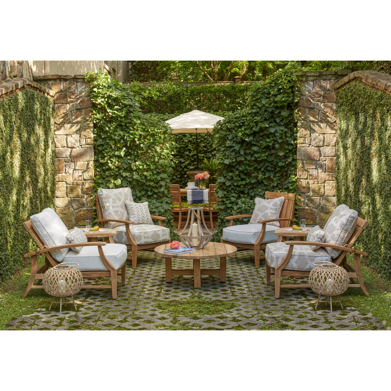 Croquet Teak Recliner Chair - Natural Teak, Natural Teak, Rollo Chambray InsideOut® Linen, Welt