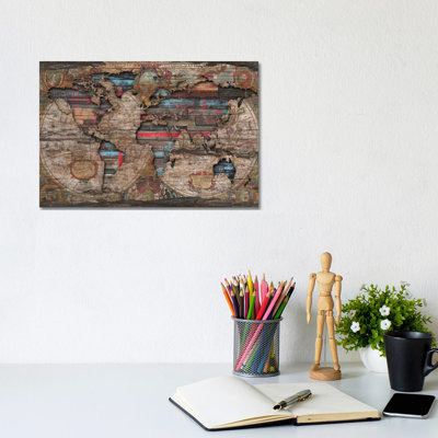 Distressed World Map 1 Piece Wall Art on Canvas