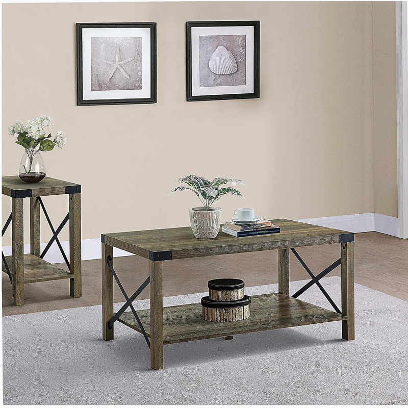 Rustic oak coffee table with bottom shelf