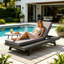 Ensemble de chaises longues, espace disponible sur un côté, bois d'acacia noir avec coussins de salon résistants à l'eau (gris foncé et 4 pouces d'épaisseur) - version crème assortie disponible-1184230974-1184230961