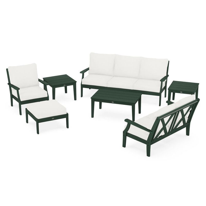 Braxton 7-Piece Deep Seating Set, Green, Natural Linen