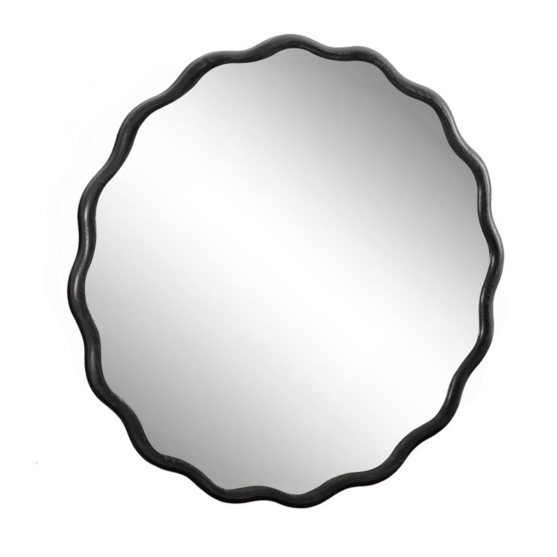 Exquisite Solid Wood Wavy Mirror For Bathroom And Bedroom Decoration, 35.6" x 35.6", Black