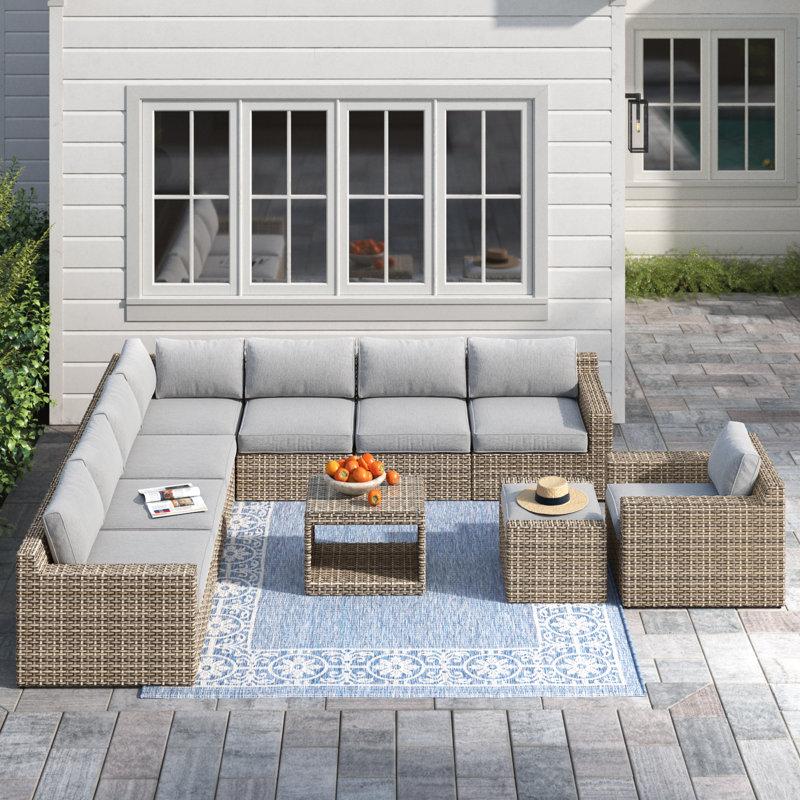 8-Person Patio Conversation Set with Cushions, Gray