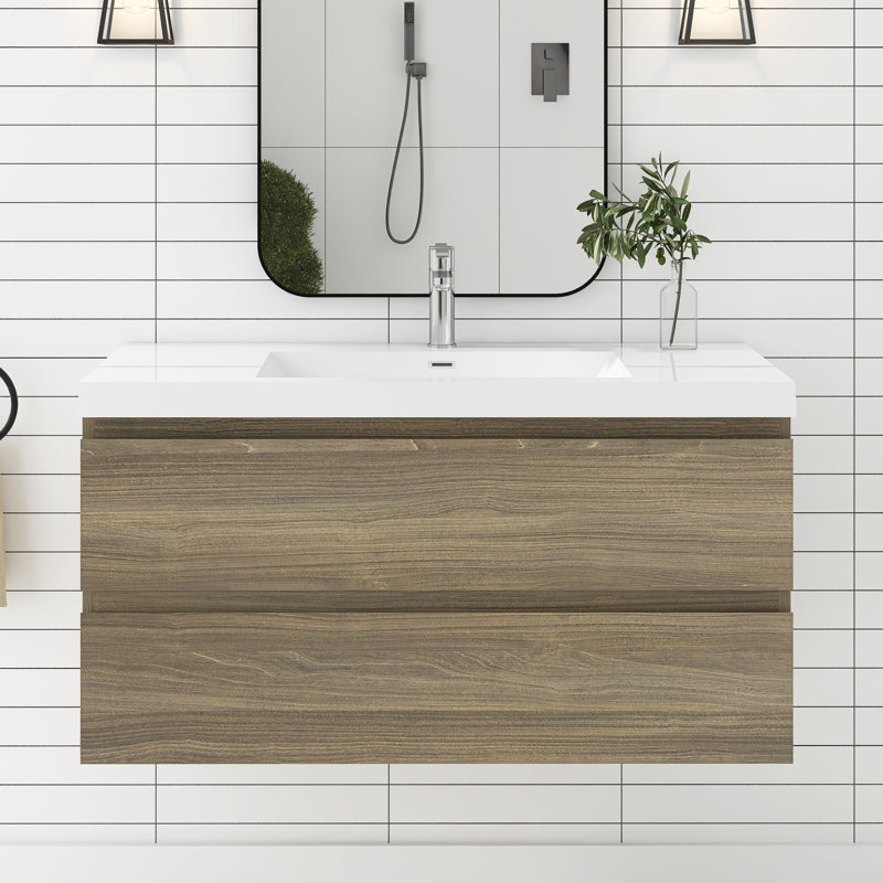 Meuble-lavabo simple 42 po avec plateau à surface solide Bollington, Gris antique