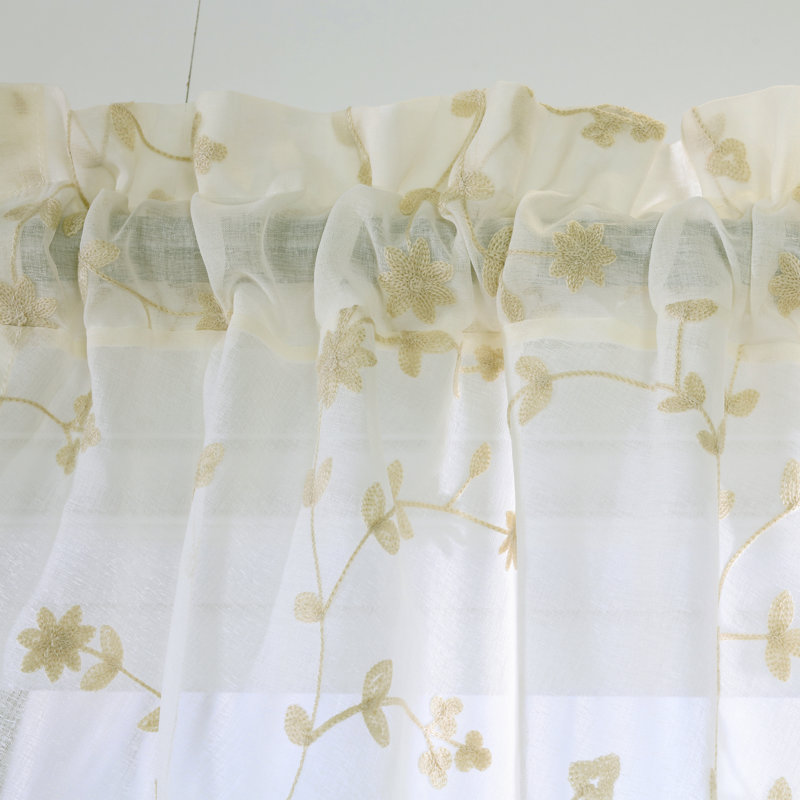 Meriwether Floral Sheer Rod Pocket Single Curtain Panel, 52" W x 84" L, Cream