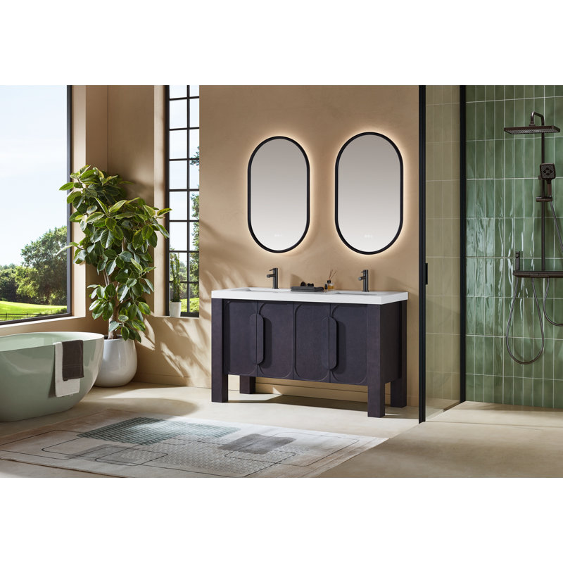 Abella Munich 60" Double Vanity, White, Espresso Oak