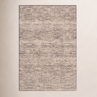 Brown Hand-Tufted Checkered Wool Rug