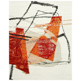 High-Quality Hand-Knotted Red/Black/Gray Area Rug