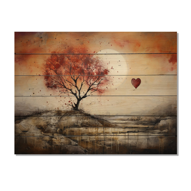 Arbre romantique, fond de cœurs sur fond de bois, H 30 po x l 40 po x P 0,78 po