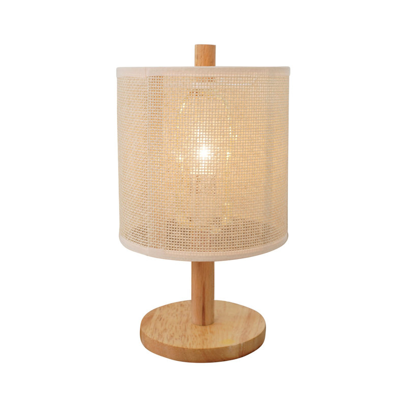 Lampe de table Levio, base en bois de chêne naturel avec abat-jour en lin, matériau de tissage 110-120 V