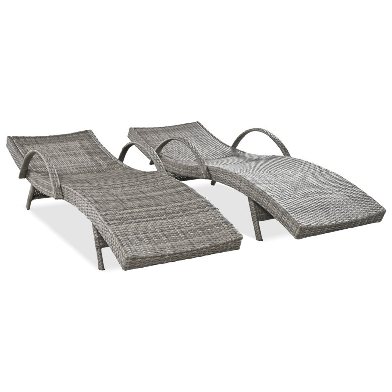 80'' Outdoor Wicker Chaise Lounge Chairs Set Of 2, Patio Rattan Reclining Chair Pullout Side Table Adjustable Backrest Ergonomic Wave Design Pool Sunbathing Recliners