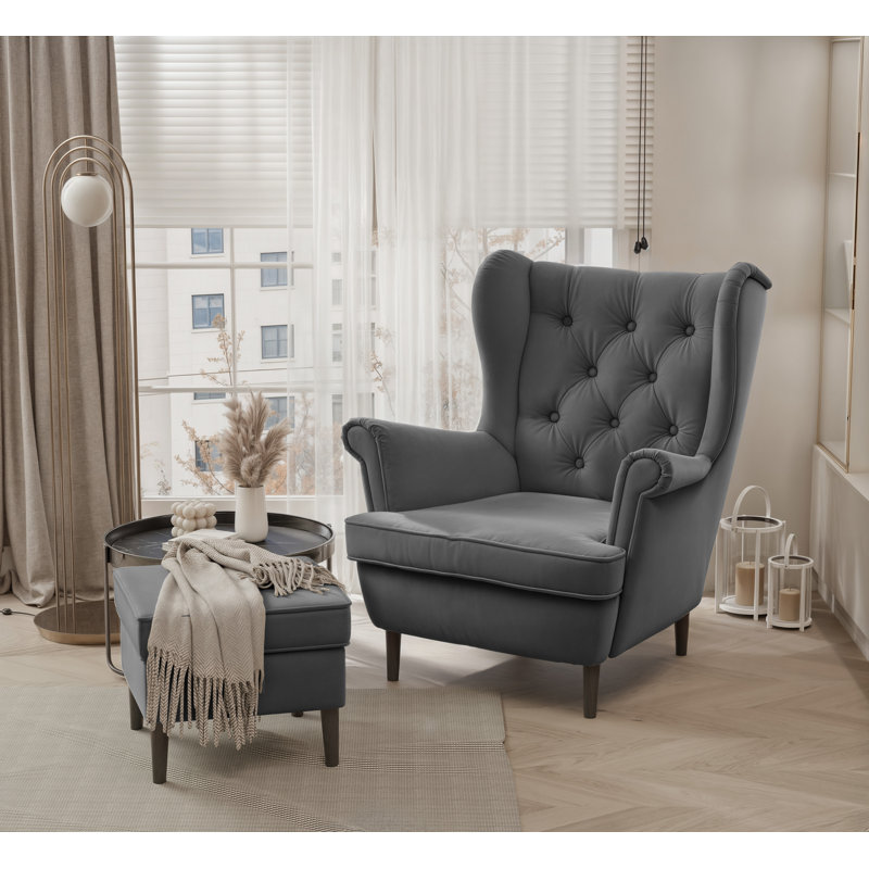 Upholstered Armchair, Black, Grey