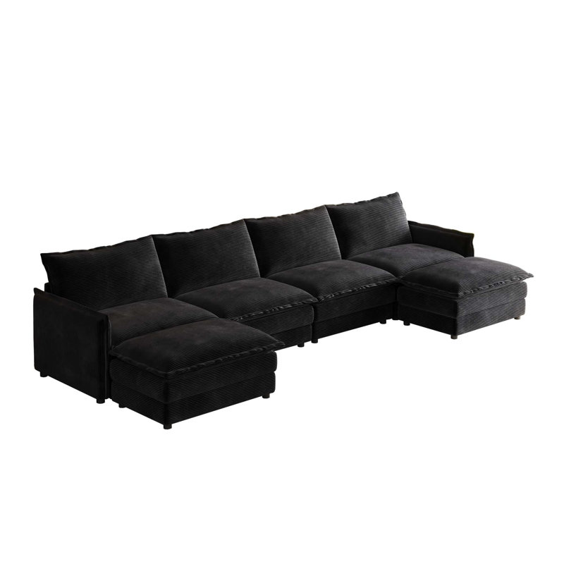 Canapé en tissu 2 places en velours côtelé Corduroy, Noir, H 33 po x l 142 po x P 58 po, 4
