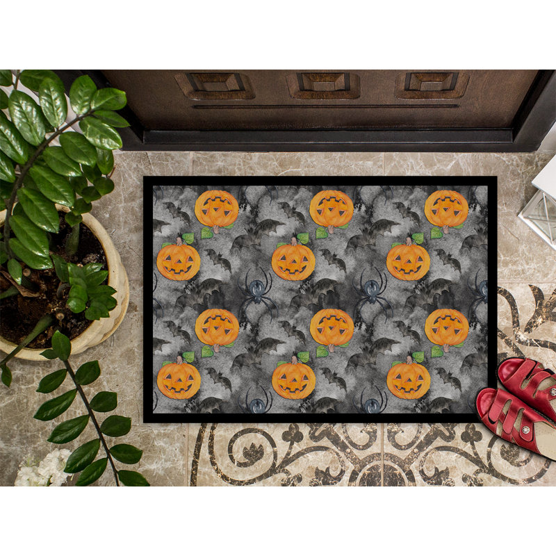 Tapis d'entrée antidérapant Adrienn Halloween Jack-O-Lantern, H 0,25 po x l 27 po x P 18 po