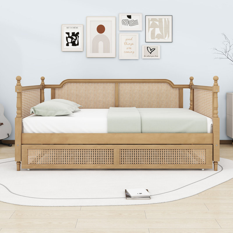 Wood Daybed with Twin Trundle and Slats, Full/Double, Antique Walnut