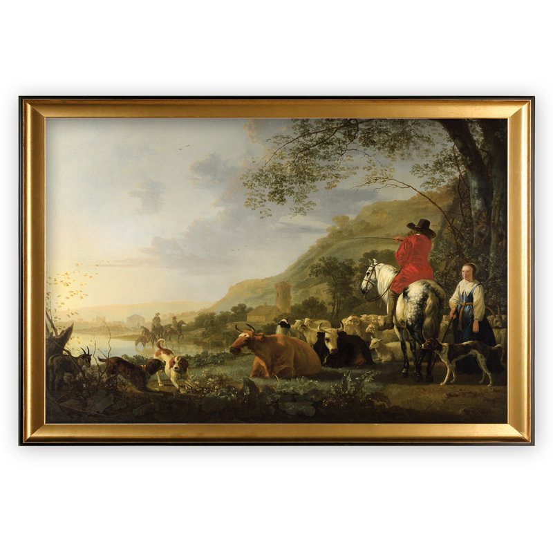 «Hilly Landscape», reproduction de peinture à l'huile, Cadre argenté, H 31 po x l 43 po x P 1,5 po, Blanc mat
